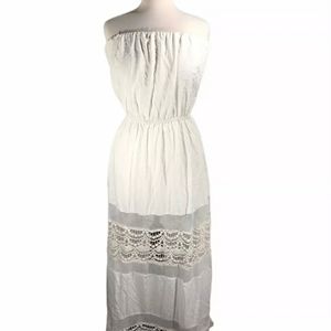 Jarlo Ivory Strapless Crochet Detail Maxi Dress